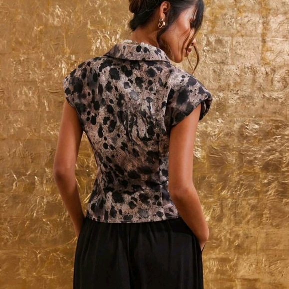 Women's Fashion Splatter Print Wide Shoulder Jacket For Autumn - Picture 2 of 5